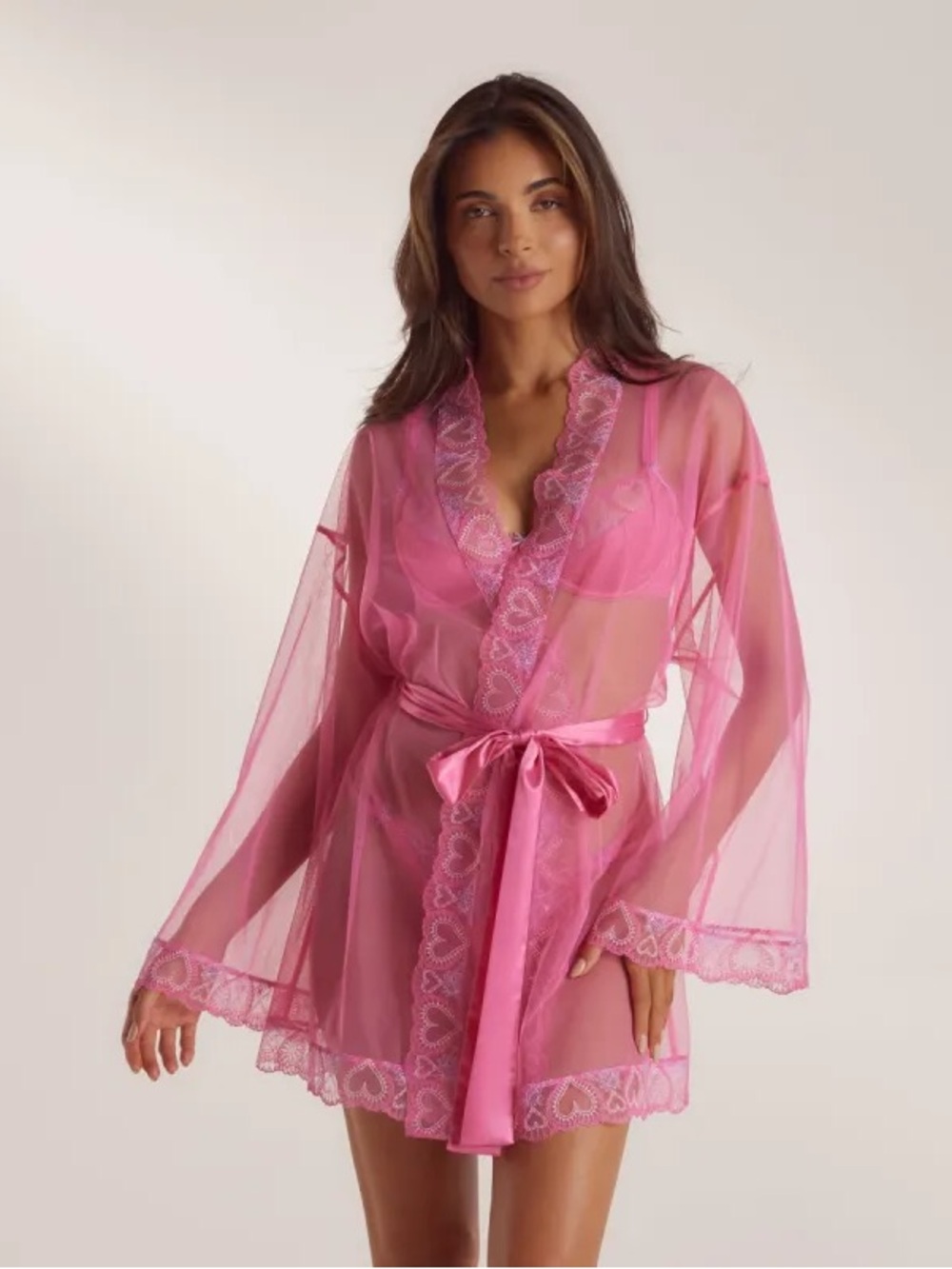 NWT LOUNGE pink Mariana Embroidered Sheer Woven Robe M/L